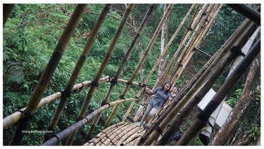 melewati jembatan bambu