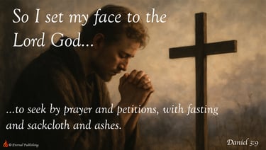 Lenten image, man praying in front of a cross