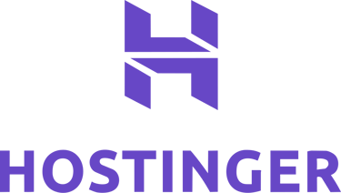 Hostinger logo featuring a purple geometric letter H icon and bold sans-serif brand text on a black background.