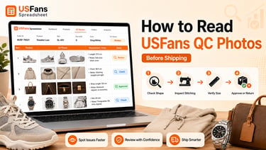 How to read USFans QC photos and inspect product shape, materials, stitching, sizing and visible def