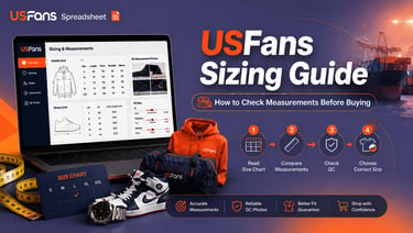 Check USFans sizing and measurements using Chinese size charts, garment dimensions, shoe length and