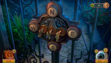 Gwen Black: Cemetery Gate close-up of a letter lock puzzle on a wrought-iron gate