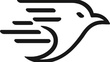 Minimalist black bird logo icon with speed lines representing fast delivery and flight.