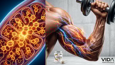 Energia celular ATP e bíceps com haltere: potência e força muscular com Creatina