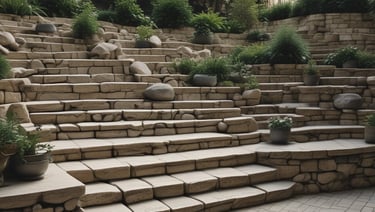 A beautifully crafted stone terrace surrounded by lush greenery