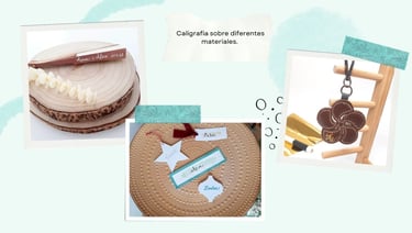 Caligrafía sobre diferentes materiales. Grabado con foil.