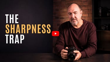 Youtube thumbnail showing Martin Osner holding and camera with text saying the sharpness trap