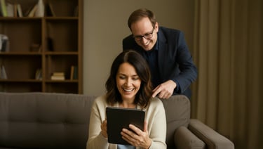 Jelle helpt een klant met digitale vragen aan huis.