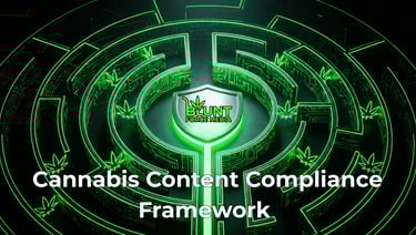 Futuristic green maze symbolizing cannabis marketing compliance with cannabis leaf barriers