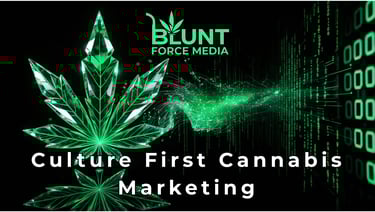 Emerald crystal cannabis leaf transforming into a glowing digital data stream