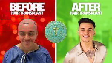 a gauche un patient avant la greffe capillaire, a droite meme person apres la greffe de cheveux