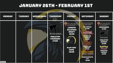 Crow's Nest Events Schedule January 26th - February 1st, 2026