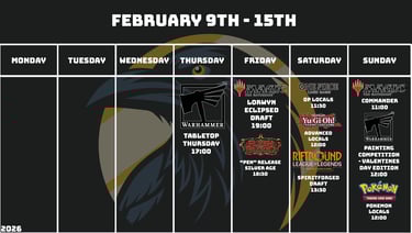 Crow's Nest Events Schedule February 9th - February 15th, 2026