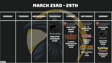 Crow's Nest Events Schedule March 23rd - 29th, 2026