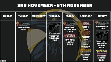 Crow's Nest Events Scheduly November 3rd - November 9th  2025