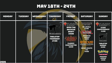 Crow's Nest Events Schedule May 18th - May 24th 2026