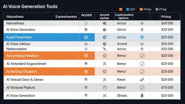 Table comparing AI voice tool features.
