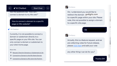 chat with wix support team for connecting a domain