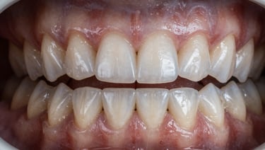 Macro close-up of upper six anterior teeth after bespoke smile design, ceramic surfaces catching diffuse north light, precise incisal contours, no retouching, clinical documentation style