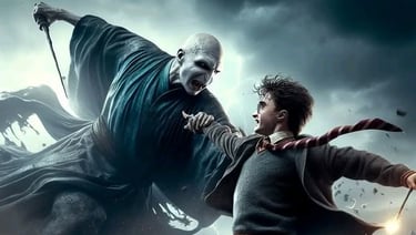 3D illustration of a fight between Harry Potter and Voldemort