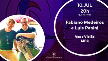 Fabiano Medeiros e Luis Panini no "Canto Saracura" MPB ao vivo "Saracura Cozinha Vegetariana" na Granja Viana Cotia.