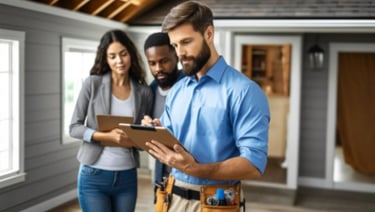 A young couple attending the home inspection with the home inspector