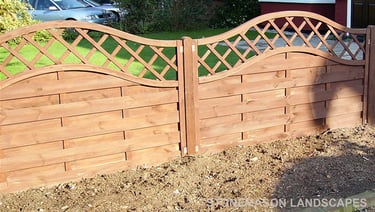 Premium lattice curved top fence painted brown with wooden posts Romford - Hornchurch - Brentwood