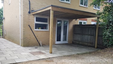 Budget Patio Paving Slabs & Pergola, Shelter Canopy.
