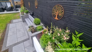 Ultra Modern Chic Dynamic Raised Split Face Planters Porcelain Patio & Bench