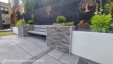 Ultra Modern Chic Dynamic Raised Split Face Planters Porcelain Patio & Bench