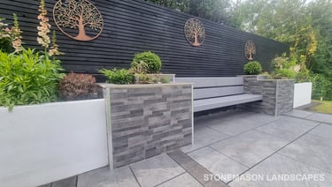 Ultra Modern Chic Dynamic Raised Split Face Planters Porcelain Patio & Bench