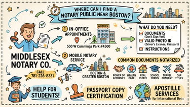 Notary public near Boston helping clients with document notarization in Woburn and Greater Boston