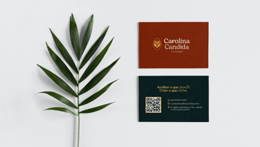 a business card with a leaf on it