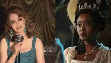 a woman in a tiable and a woman in a dress