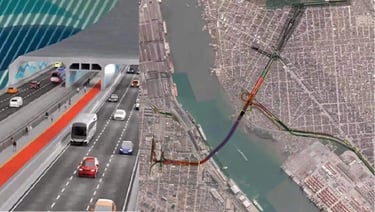 a map of a city with a bridge over it