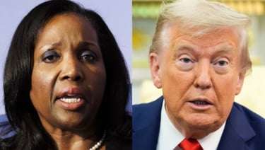 Montagem fotográfica de Lisa Cook e Donald Trump.