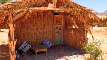 Traditional bamboo Husha at Bedouin Star, steps from the Red Sea, Ras Shitan, Egypt