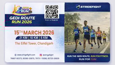 Gedi Route Run 2026 event banner showing marathon runners, race distances of 21 km, 10 km and 5 km,
