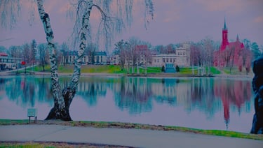 Druskininkai rudenį, ežeras ir beržas