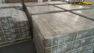 pallets of prismatic LiFePO4 battery cells in package