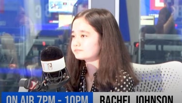 Nila Ibrahimi speaking with Rachel Johnson at the LBC Studios. 