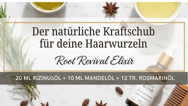 Rizinusöl und Rosmarinöl für natürliches Haarwachstum und Kräftigung der Haarwurzeln.