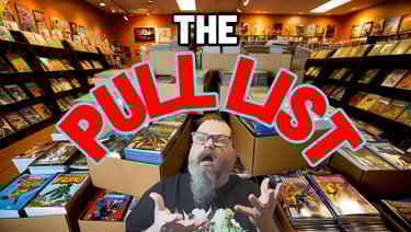 The Pull List comic book collector in a room full of comic books