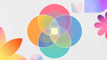 Colourful graphic with intertwined circles and petals