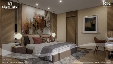 a bedroom with a bed and a desk