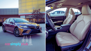 a split screen of a 2018 Toyota Camry Exterior interior
