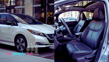 a split screen of a 2022 Nissan Leaf Exterior interior