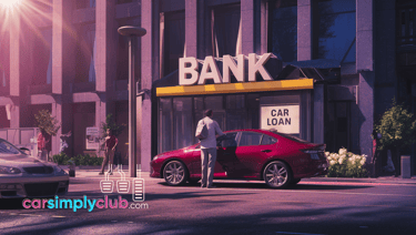 a man standing in front of a bank for car loan