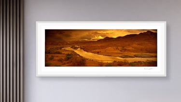 Collector’s edition artwork A Glimpse of Glory by Koos van der Lende, panoramic fine art landscape framed for display.