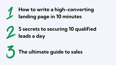 Three examples showing copywriting headline formulas in action